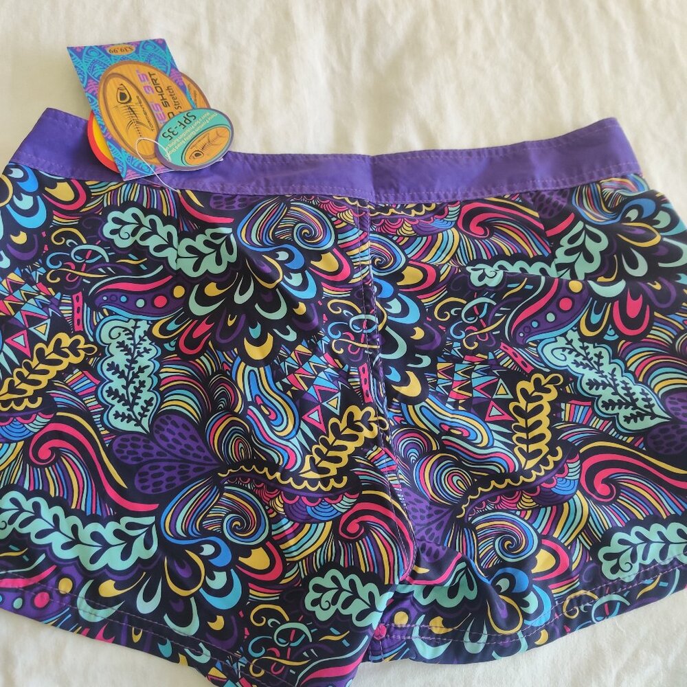 Women's Purple Multi-Color Paisley Swim/Board Shorts